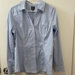 Express the original essential blue and white button down shirt